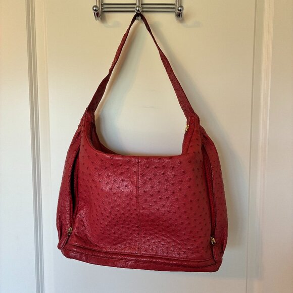 Red Ostrich Leather Handbag – Made in South Africa – Elegant Top-Handle Shoulder - Picture 4 of 11